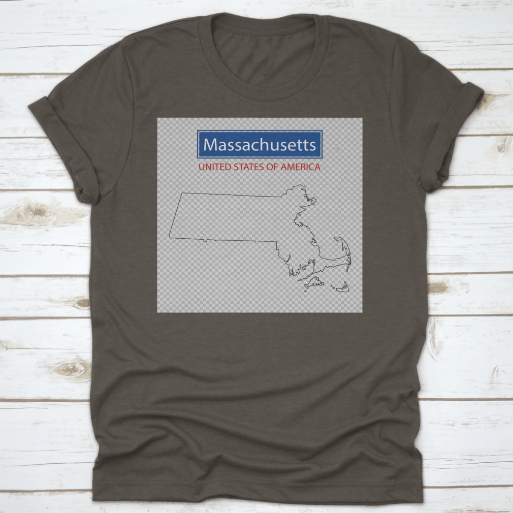 Massachusetts state outline map on a transparent background, showcasing detailed borders and geographical features.