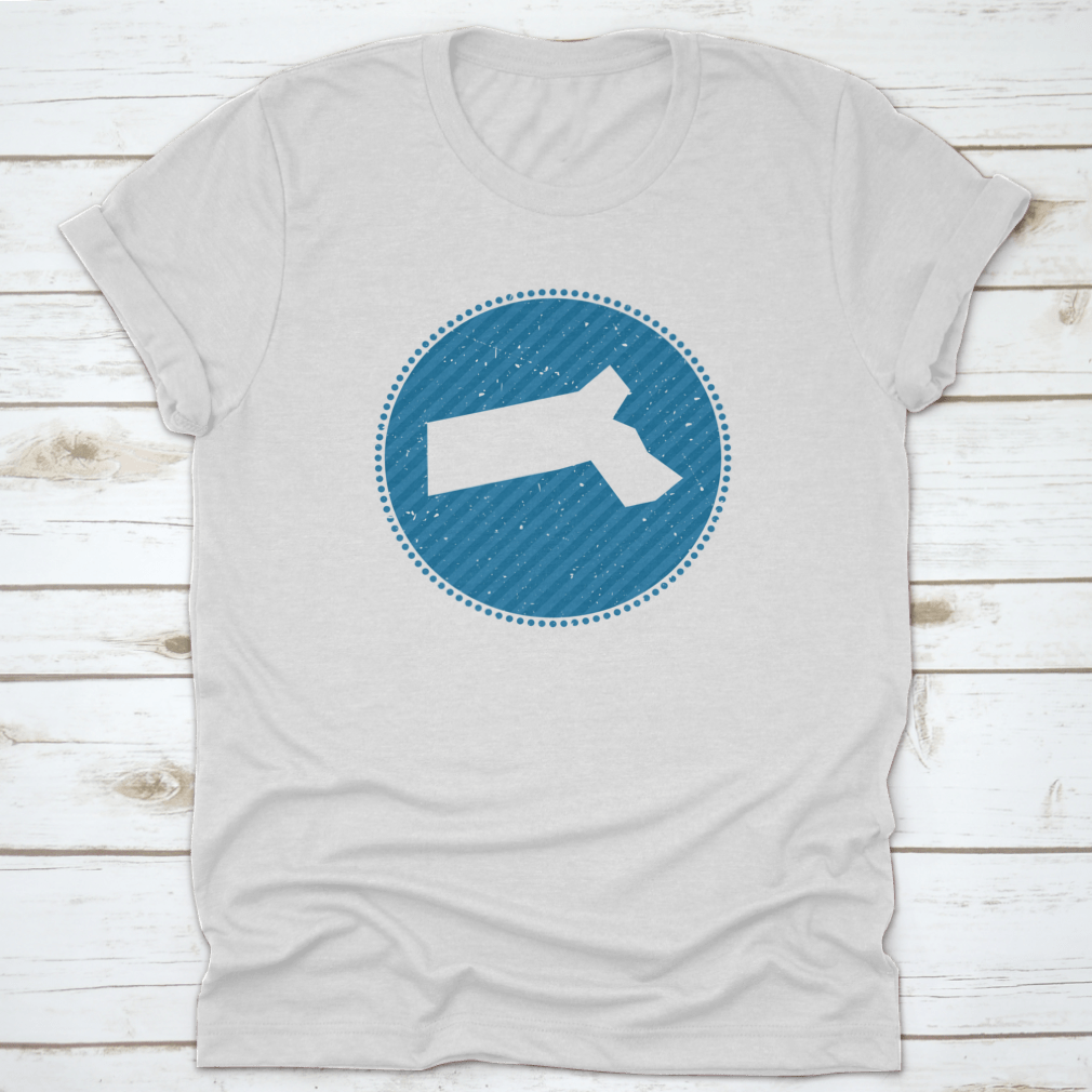 Massachusetts Striped Retro Travel Sticker featuring a detailed map of the US, showcasing vibrant colors and a nostalgic design.