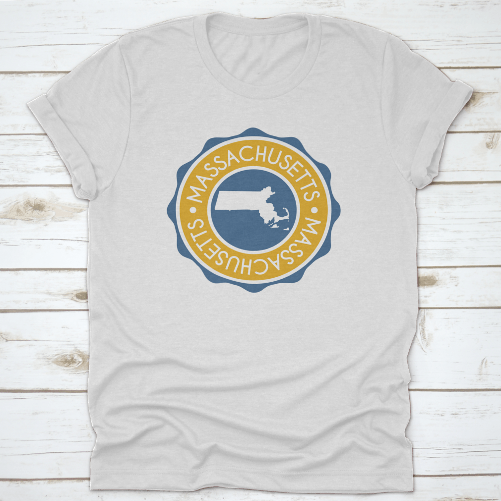 Massachusetts USA Badge Map Vector Seal showcasing the state emblem in vibrant colors on a cotton fabric.