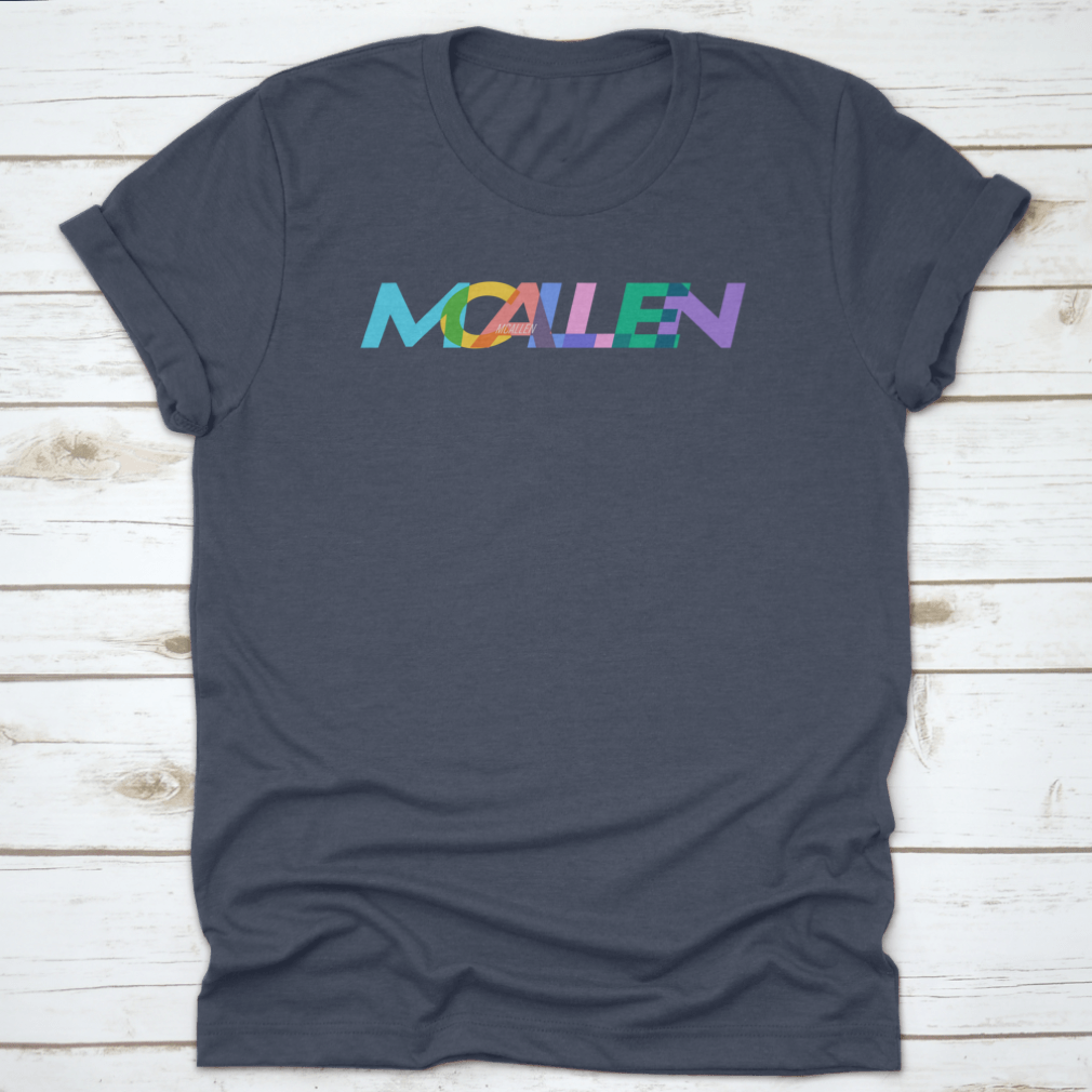 Mcallen Colorful Design T-shirt featuring a vibrant city name on a white background, showcasing a stylish and comfortable fit.