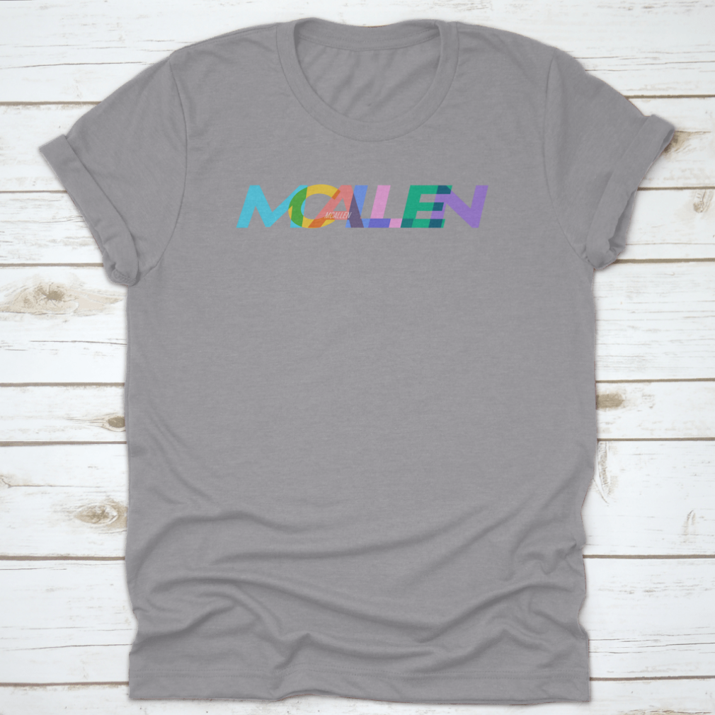 Mcallen Colorful Design T-shirt featuring a vibrant city name on a white background, showcasing a stylish and comfortable fit.