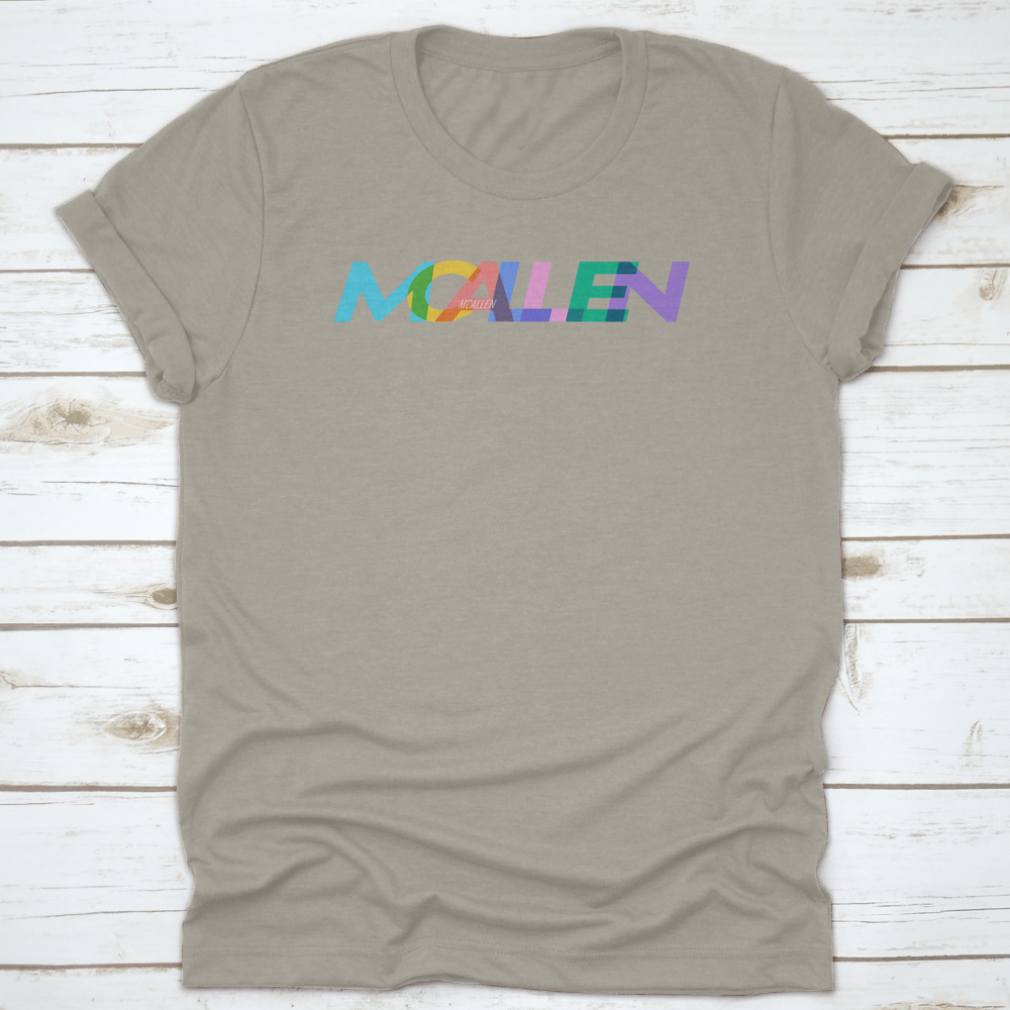 Mcallen Colorful Design T-shirt featuring a vibrant city name on a white background, showcasing a stylish and comfortable fit.