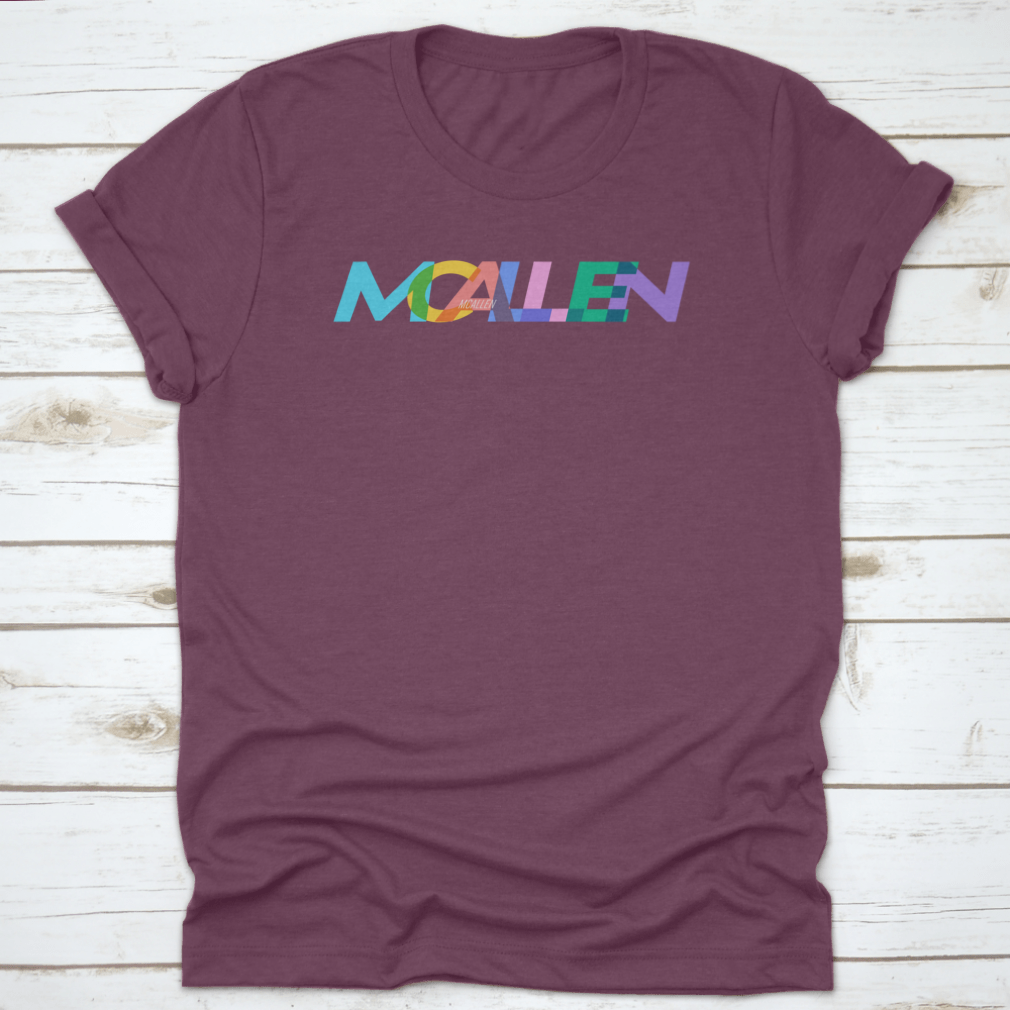 Mcallen Colorful Design T-shirt featuring a vibrant city name on a white background, showcasing a stylish and comfortable fit.