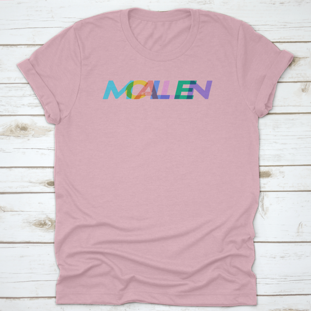 Mcallen Colorful Design T-shirt featuring a vibrant city name on a white background, showcasing a stylish and comfortable fit.