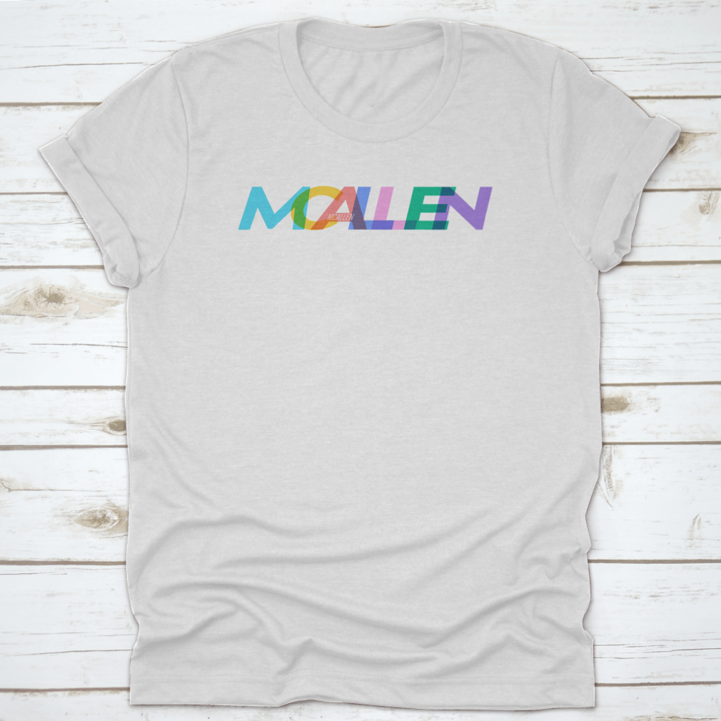 Mcallen Colorful Design T-shirt featuring a vibrant city name on a white background, showcasing a stylish and comfortable fit.