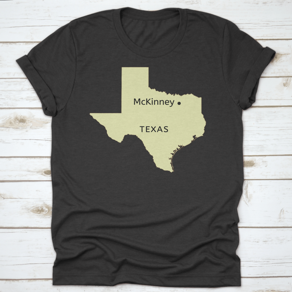 Mckinney City Pin Point Location on Texas Map design, showcasing a stylish travel-themed garment made from high-quality cotton.