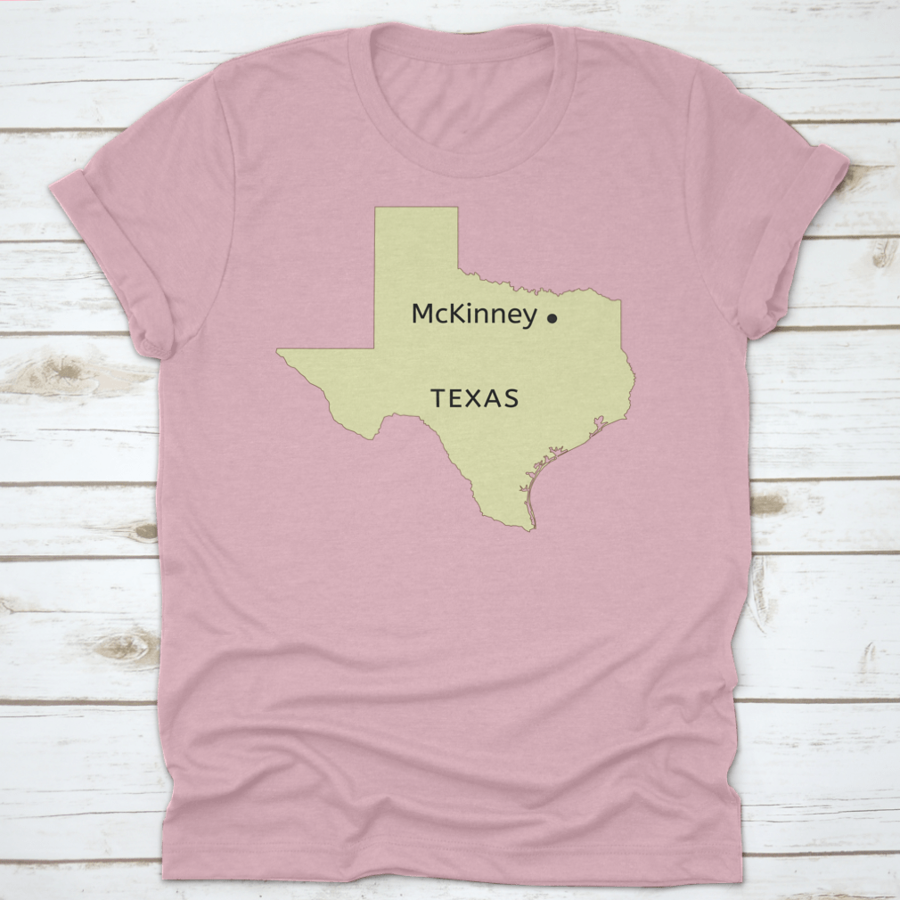 Mckinney City Pin Point Location on Texas Map design, showcasing a stylish travel-themed garment made from high-quality cotton.