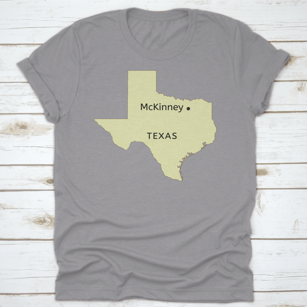 Mckinney City Pin Point Location on Texas Map design, showcasing a stylish travel-themed garment made from high-quality cotton.
