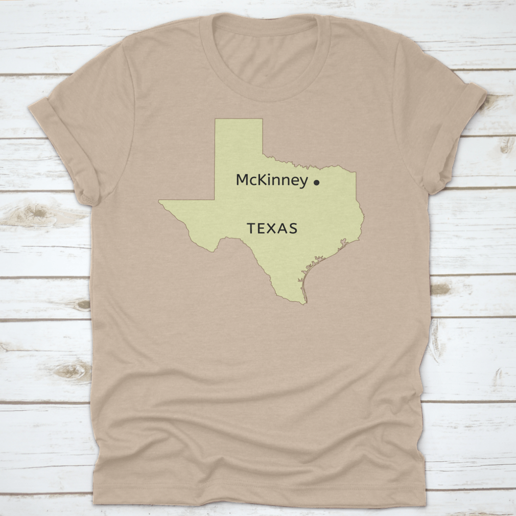 Mckinney City Pin Point Location on Texas Map design, showcasing a stylish travel-themed garment made from high-quality cotton.