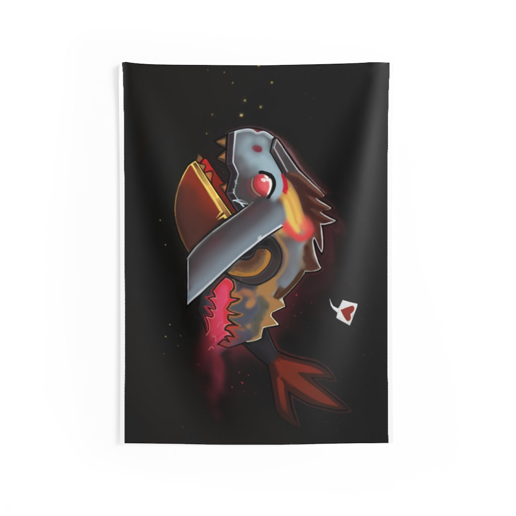 Mecha Whale Strider Indoor Wall Tapestry showcasing vibrant colors and intricate design, perfect for home decor.