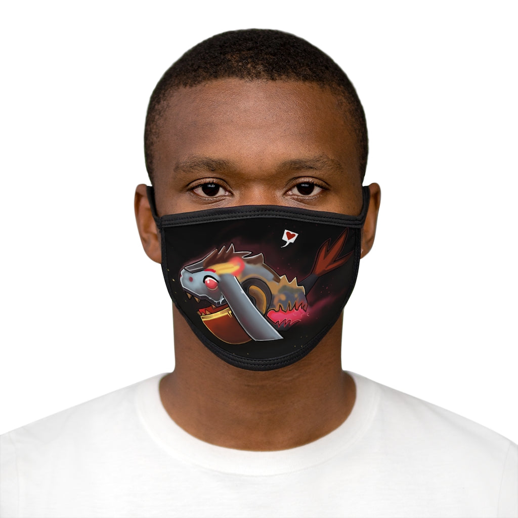 Mecha Whale Strider Mixed-Fabric Face Mask featuring a unique design with a black outer edge and earloops.