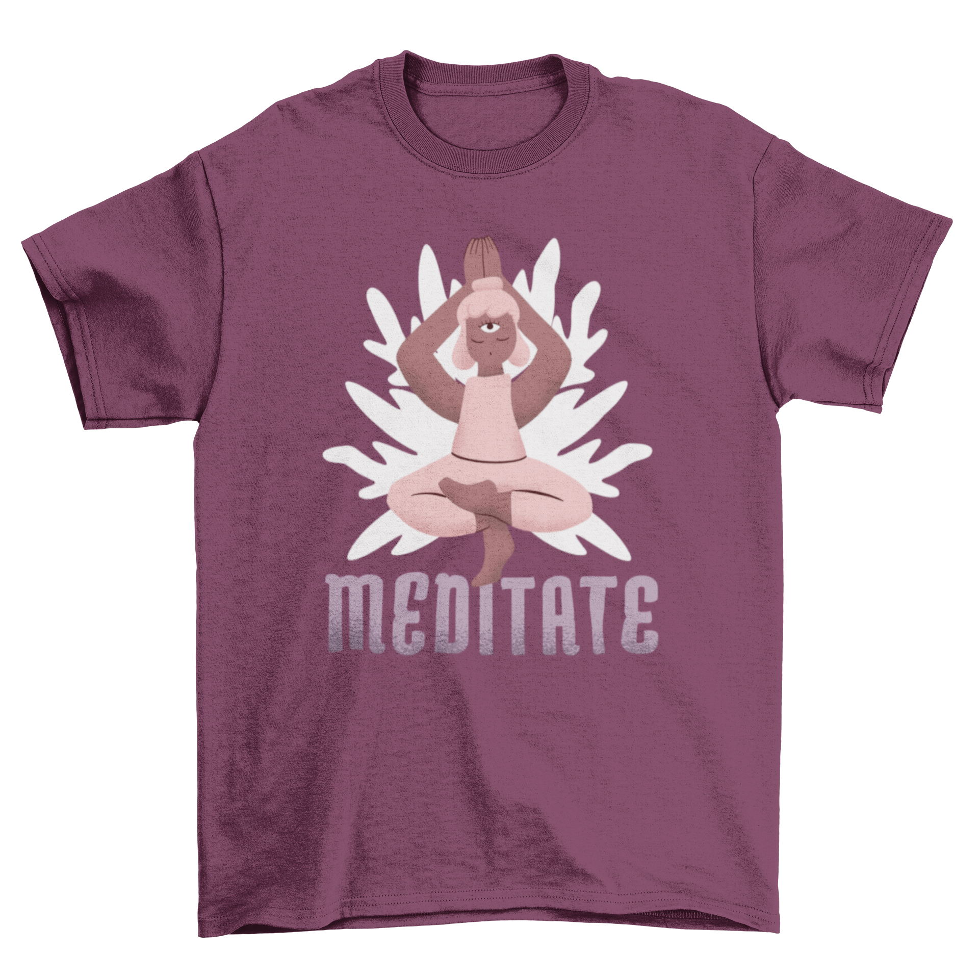 Meditate Character T-shirt featuring a woman in yoga pose with the word MEDITATE below.