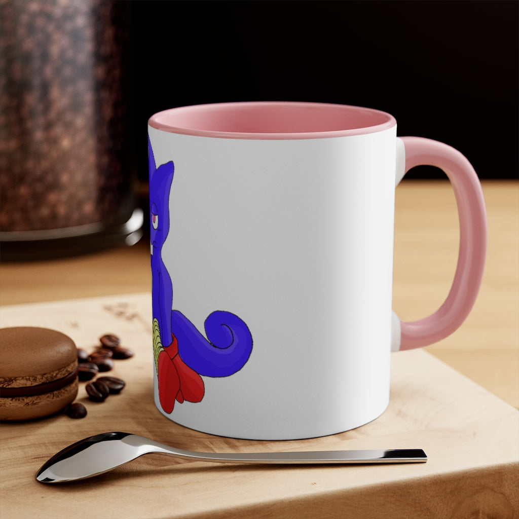 Megatare Accent Mug featuring a two-tone design with a white exterior and colored interior, available in red, pink, and black options.