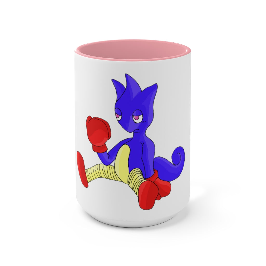 Megatare Accent Mug featuring a two-tone design with a white exterior and colored interior, available in red, pink, and black options.