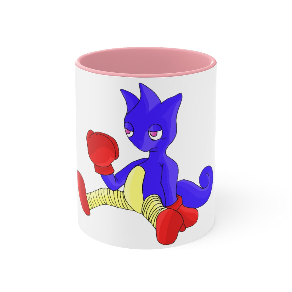 Megatare Accent Mug featuring a two-tone design with a white exterior and colored interior, available in red, pink, and black options.