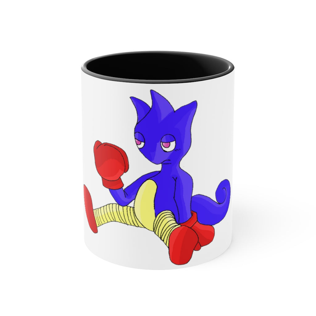 Megatare Accent Mug featuring a two-tone design with a white exterior and colored interior, available in red, pink, and black options.