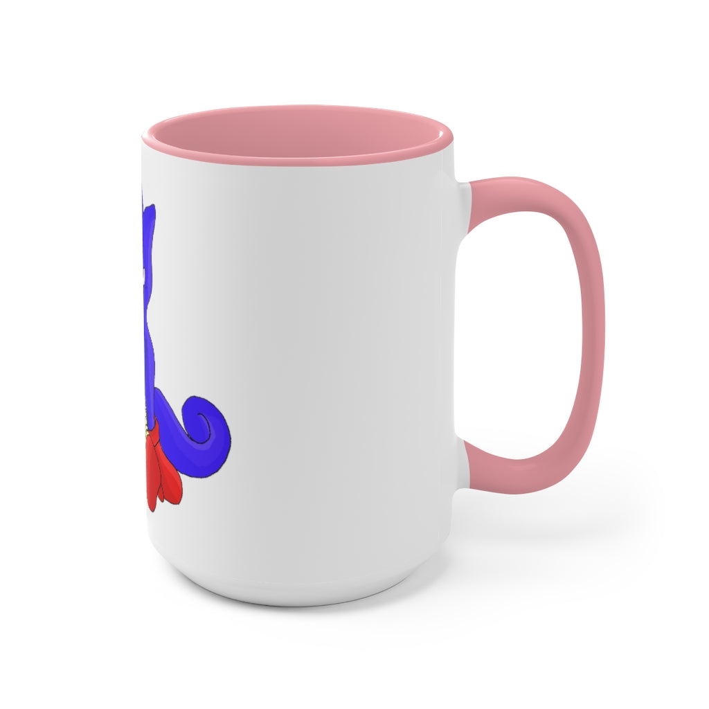 Megatare Accent Mug featuring a two-tone design with a white exterior and colored interior, available in red, pink, and black options.