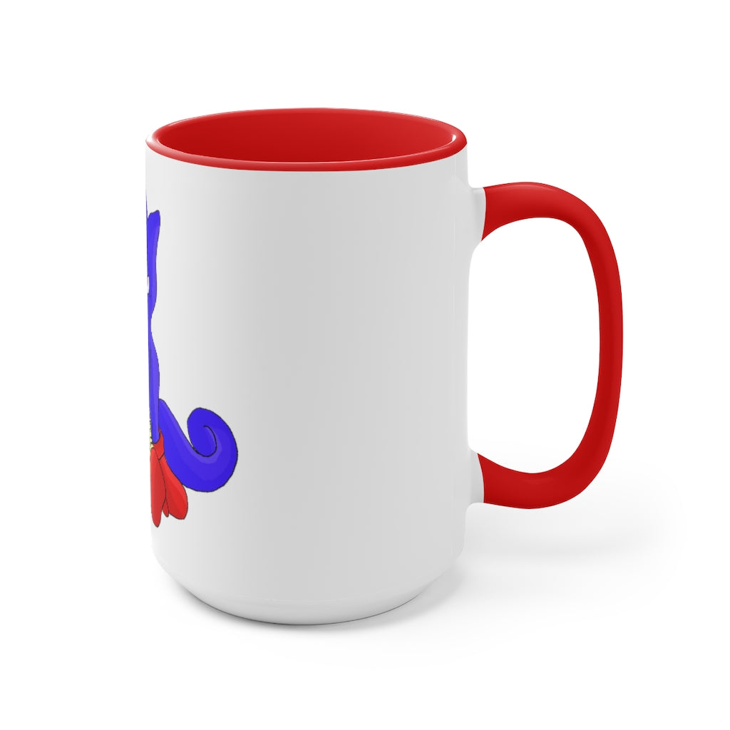 Megatare Accent Mug featuring a two-tone design with a white exterior and colored interior, available in red, pink, and black options.
