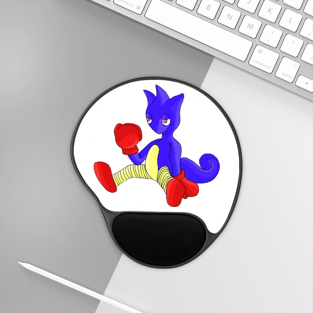 Megatare Mouse Pad with Wrist Rest featuring ergonomic Memory Foam™ support and customizable neoprene insert in a foot-shaped design.