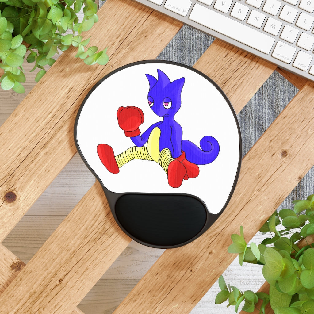 Megatare Mouse Pad with Wrist Rest featuring ergonomic Memory Foam™ support and customizable neoprene insert in a foot-shaped design.