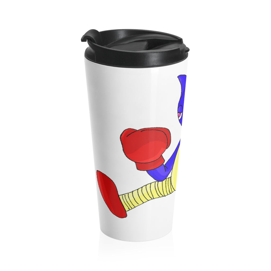 Megatare Stainless Steel Travel Mug with black lid, showcasing its sleek design and durable stainless steel material.