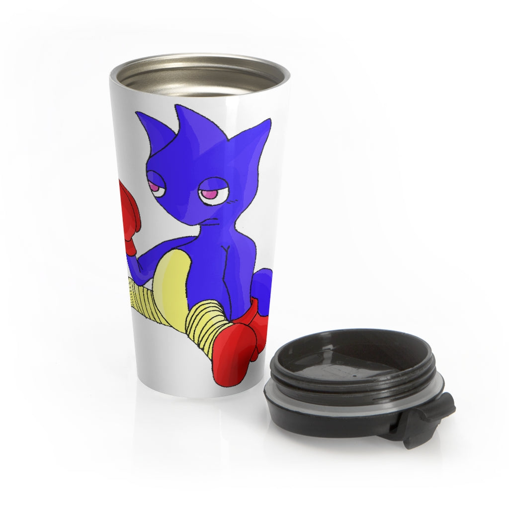 Megatare Stainless Steel Travel Mug with black lid, showcasing its sleek design and durable stainless steel material.