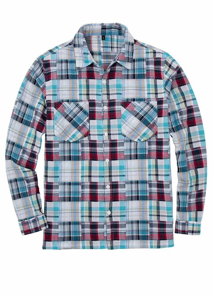 Men's breathable cotton button-down shirt featuring an irregular plaid pattern and chest pocket, perfect for casual and semi-formal occasions.