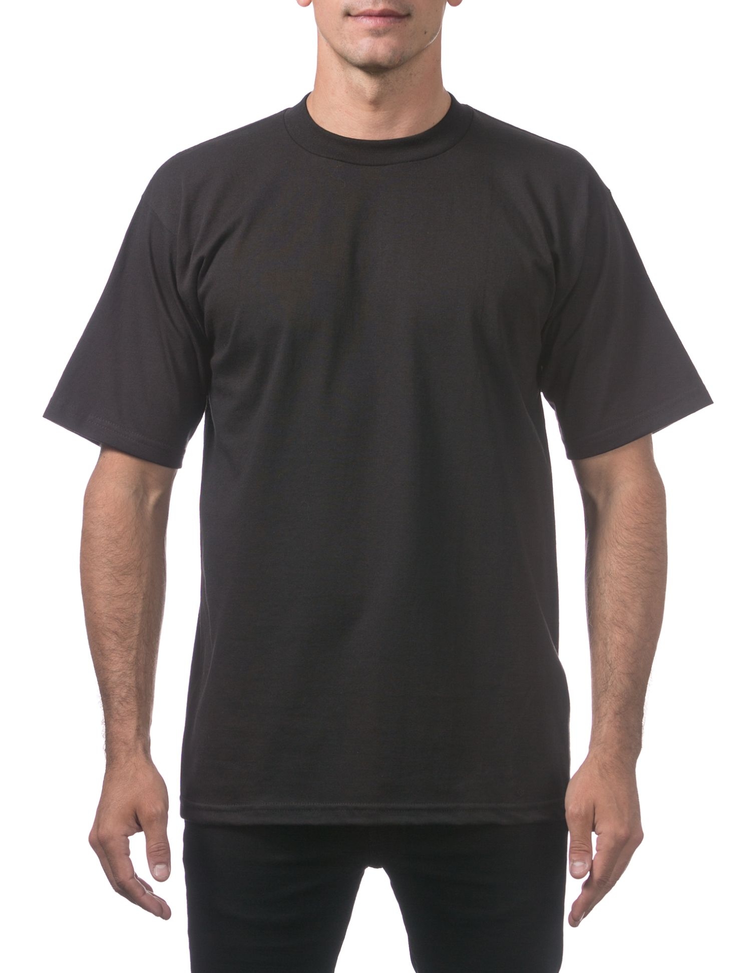 Men's Heavyweight Plain Black T-shirt displayed on a hanger, showcasing its soft fabric and athletic fit.
