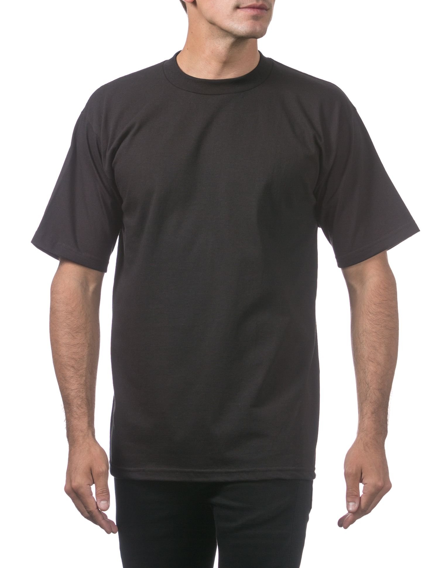 Men's Heavyweight Plain Black T-shirt displayed on a hanger, showcasing its soft fabric and athletic fit.