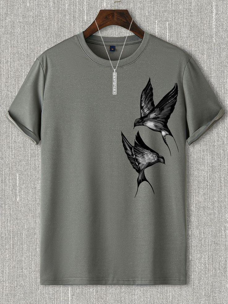 Men's Premium Cotton Printed T-Shirt in olive green, showcasing its stylish design and soft fabric.