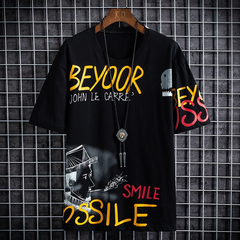 Men's Premium Cotton Printed T-Shirt in Black, featuring a stylish print and soft fabric.