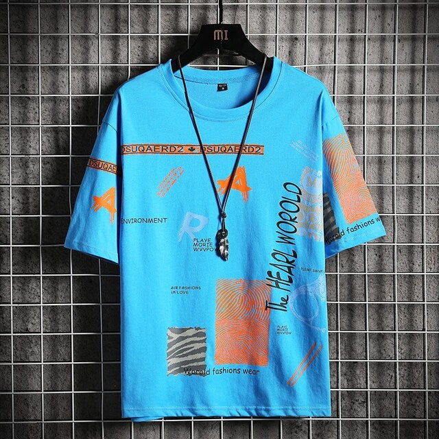 Men's Premium Cotton Printed T-Shirt in blue with stylish print design.