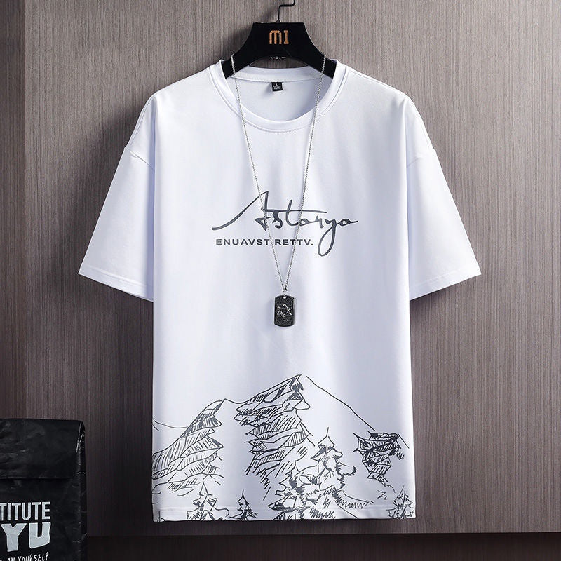 Men's Premium Cotton Printed T-Shirt in White, featuring a stylish print and soft fabric.