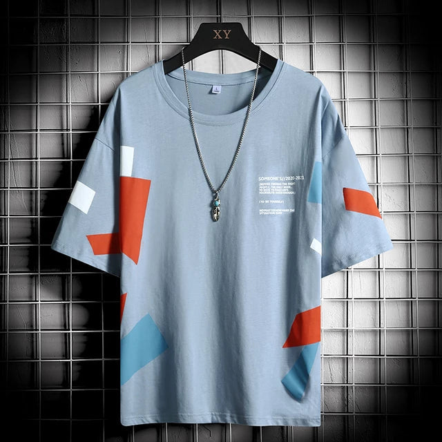 Men's Premium Cotton Printed T-Shirt in light blue with stylish print design, perfect for casual wear.
