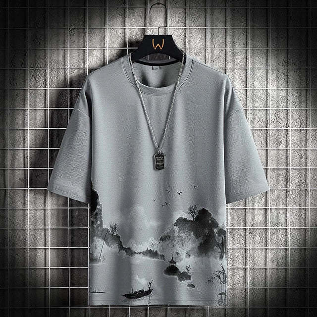 Men's Premium Cotton Printed T-Shirt in grey, featuring a stylish print and comfortable fit.