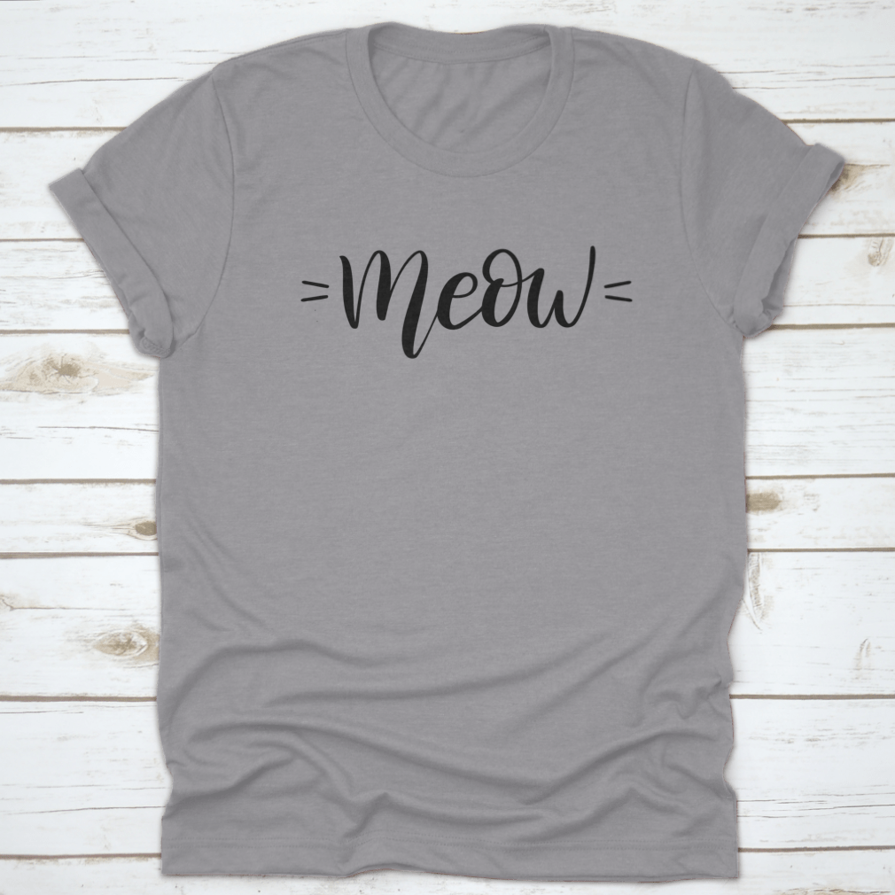 A stylish Meow Cat Cute Print T-shirt featuring vector lettering and a cute cat slogan, made from 100% cotton.