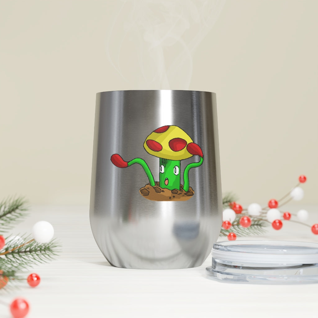 Mepamash 12oz Insulated Wine Tumbler with clear lid and stainless steel body, ideal for hot and cold beverages.