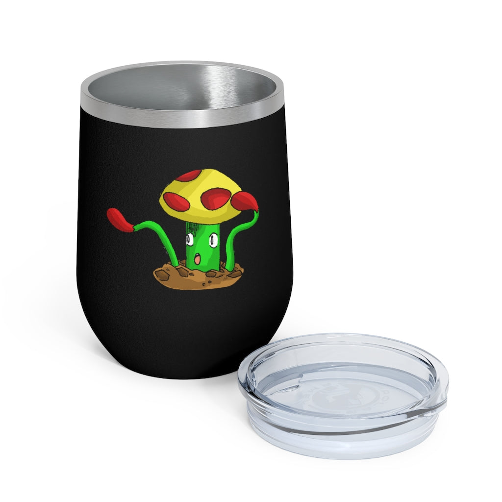 Mepamash 12oz Insulated Wine Tumbler with clear lid and stainless steel body, ideal for hot and cold beverages.