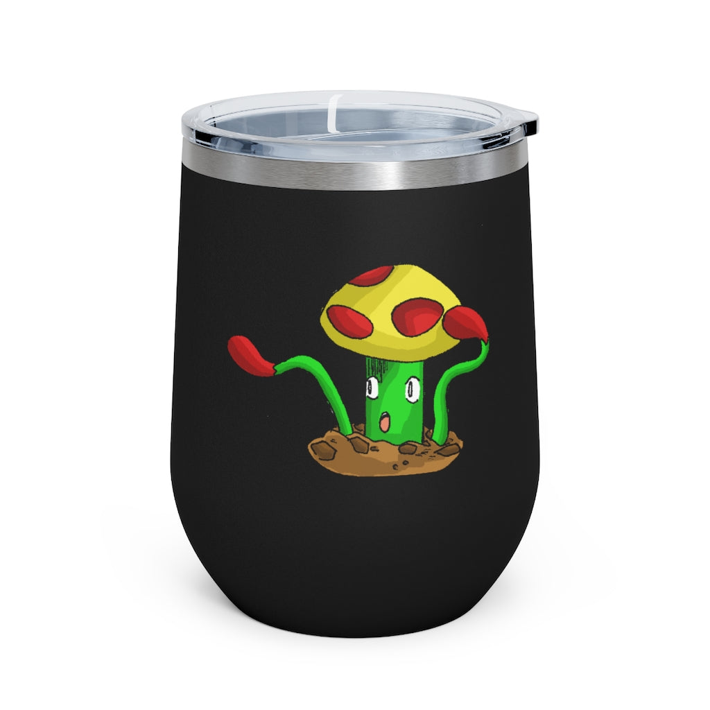 Mepamash 12oz Insulated Wine Tumbler with clear lid and stainless steel body, ideal for hot and cold beverages.