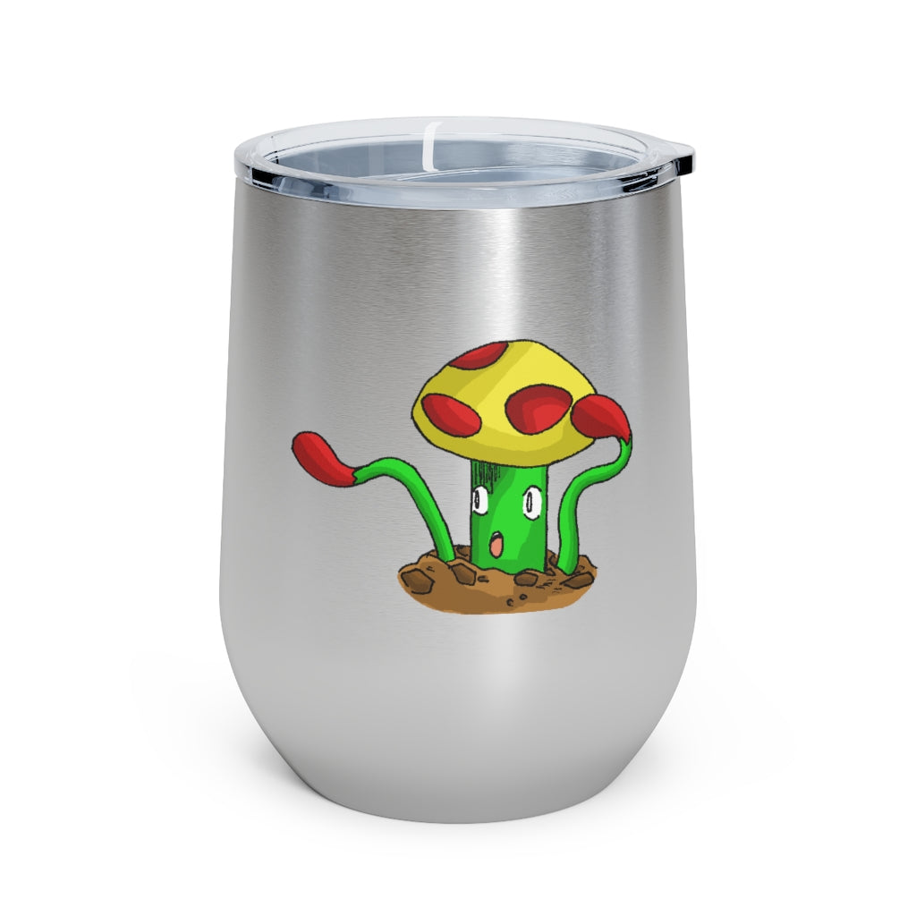 Mepamash 12oz Insulated Wine Tumbler with clear lid and stainless steel body, ideal for hot and cold beverages.