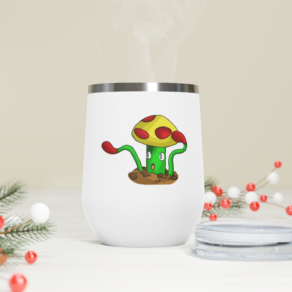 Mepamash 12oz Insulated Wine Tumbler with clear lid and stainless steel body, ideal for hot and cold beverages.