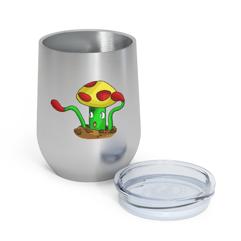 Mepamash 12oz Insulated Wine Tumbler with clear lid and stainless steel body, ideal for hot and cold beverages.