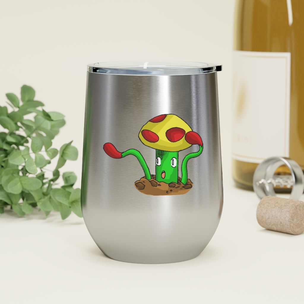 Mepamash 12oz Insulated Wine Tumbler with clear lid and stainless steel body, ideal for hot and cold beverages.