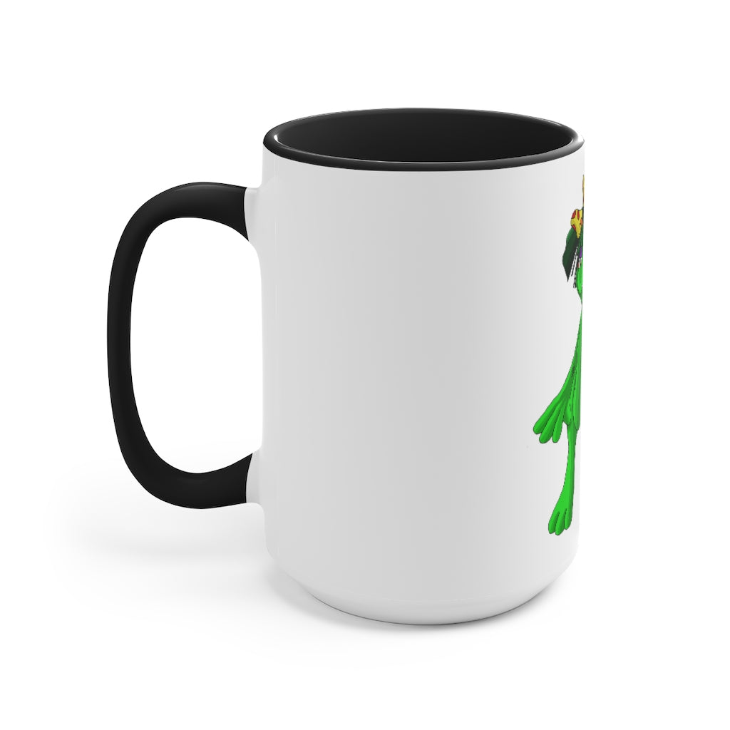 Mepamash Accent Mug showcasing a two-tone design with a white exterior and colored interior, available in red, pink, and black options.