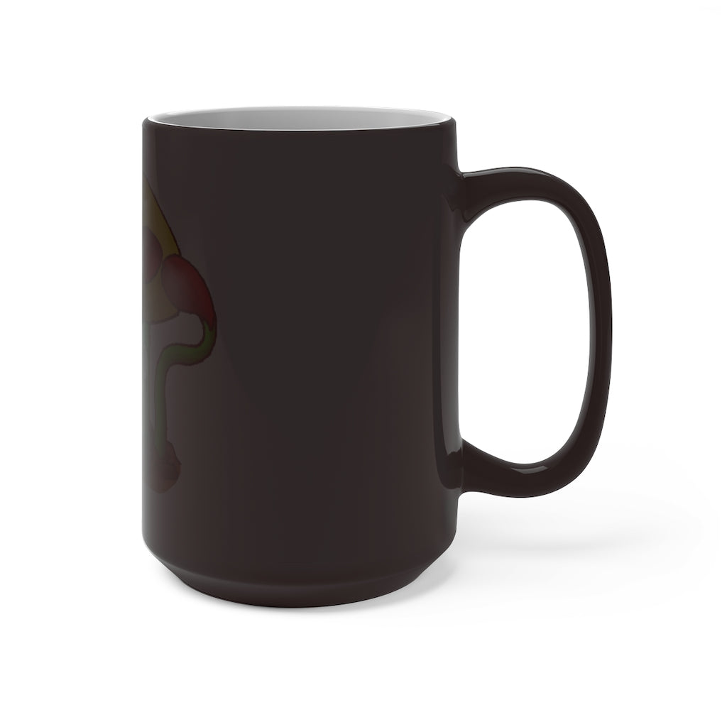 Mepamash Color Changing Mug showcasing vibrant colors when filled with a hot beverage, featuring a white ceramic design and C-handle.