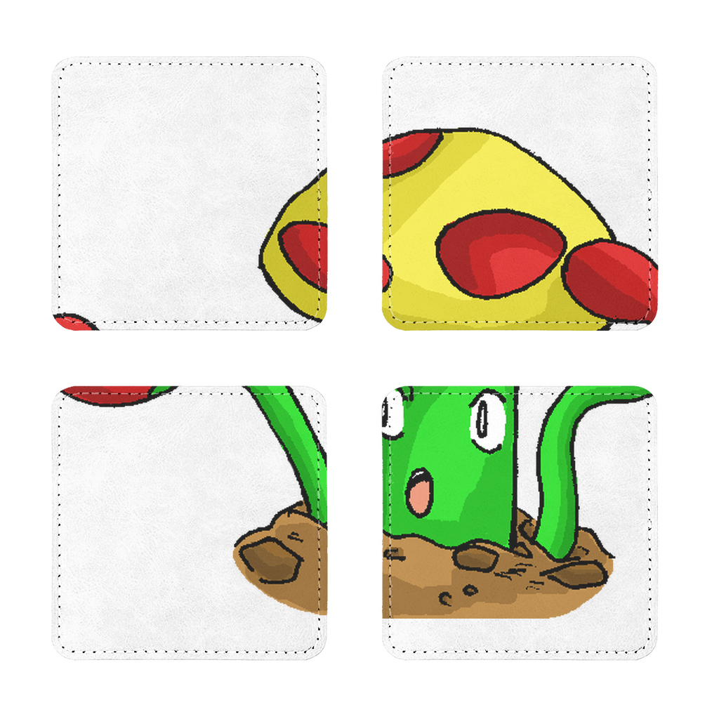 Mepamash Sublimation Coasters Pack of Four, featuring square and round PU leather coasters with a white printable face and elegant stitching.