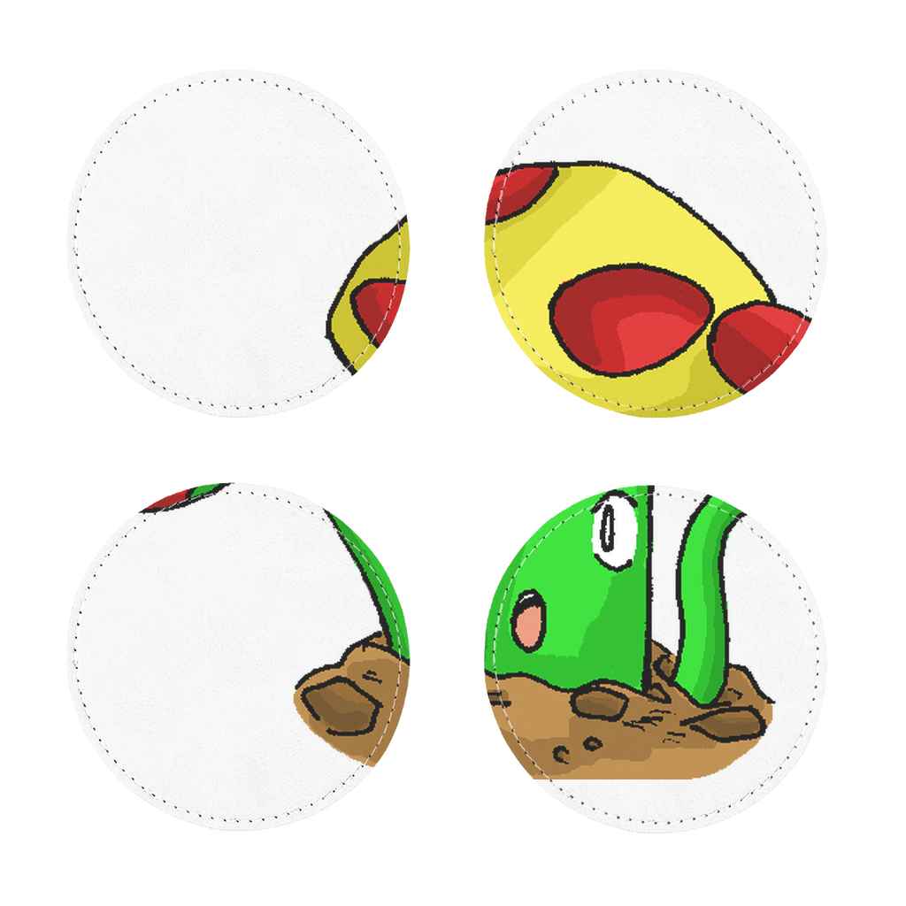 Mepamash Sublimation Coasters Pack of Four, featuring square and round PU leather coasters with a white printable face and elegant stitching.