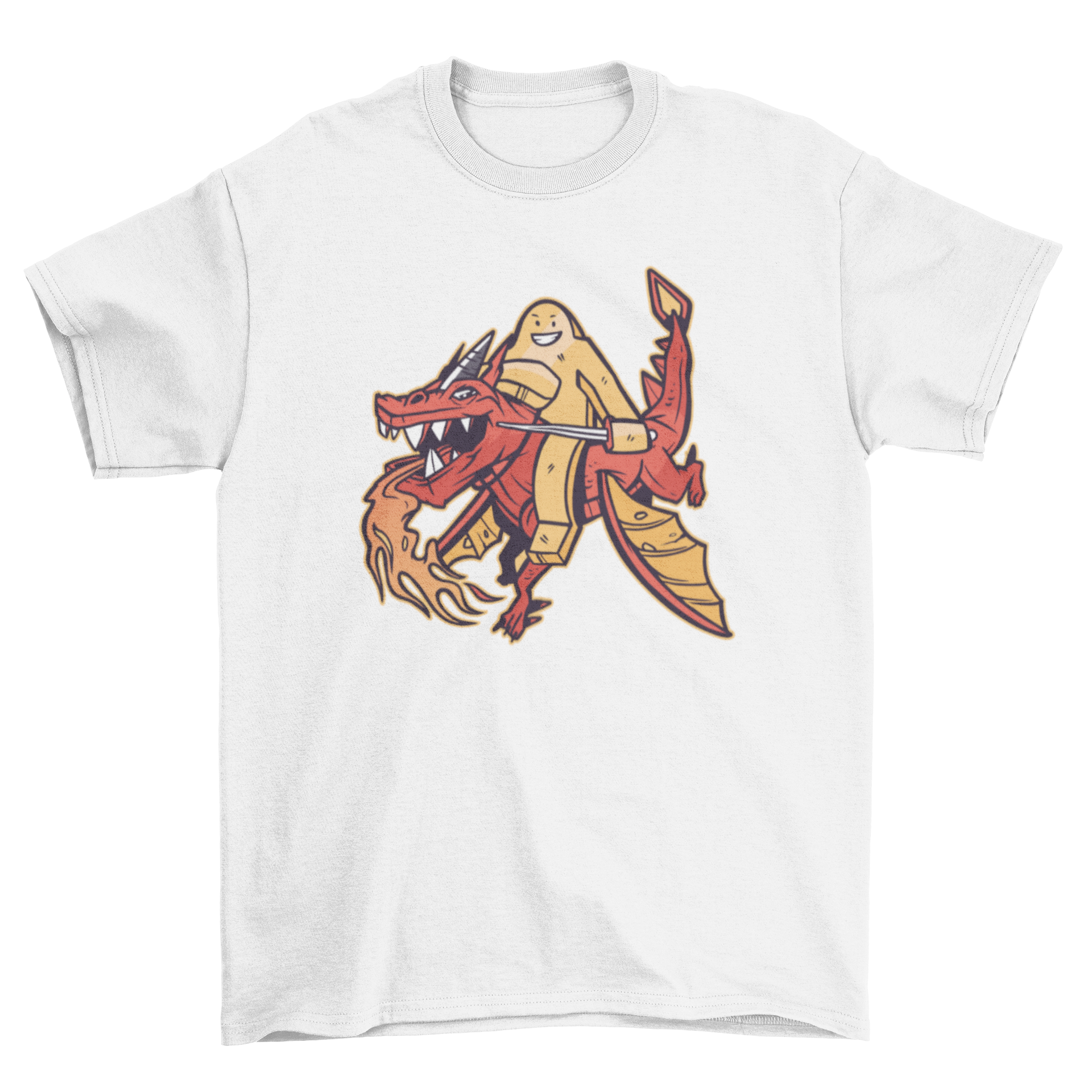 Meeple Dragon T-Shirt featuring a colorful illustration of a meeple riding a dragon, perfect for board game enthusiasts.