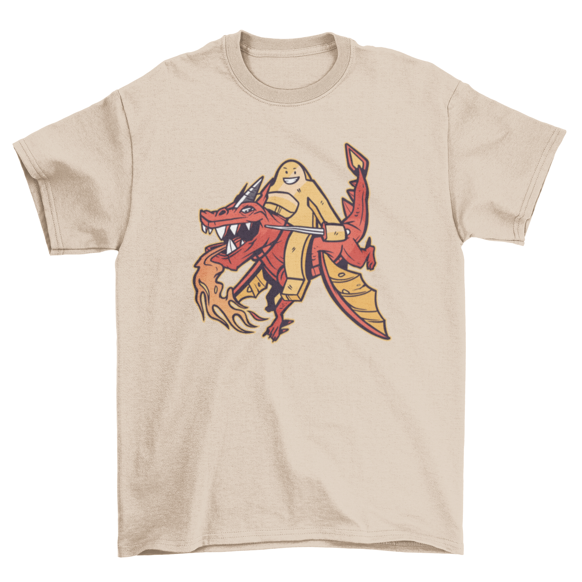 Meeple Dragon T-Shirt featuring a colorful illustration of a meeple riding a dragon, perfect for board game enthusiasts.