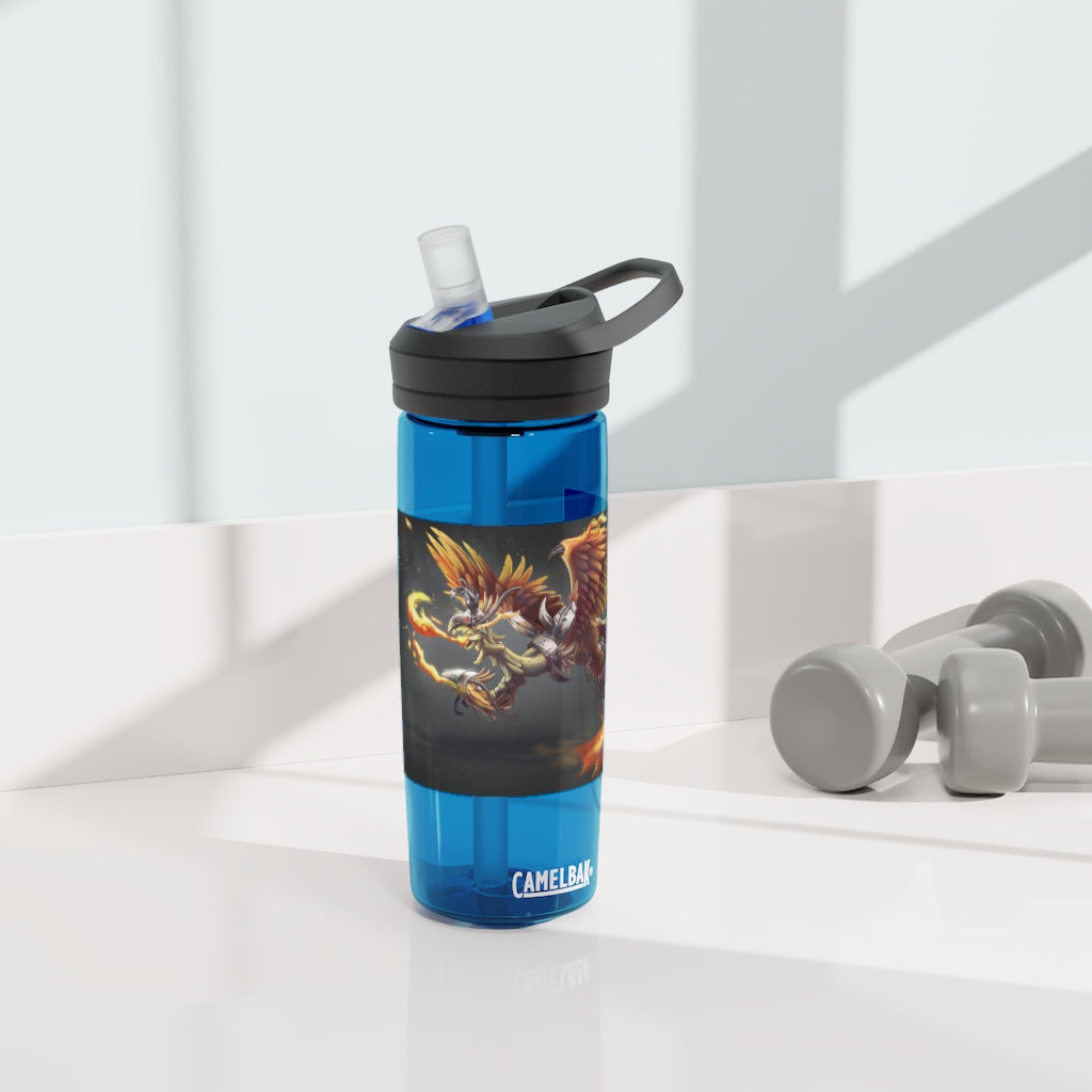 Merciless Flaming SkyBird CamelBak Eddy® Water Bottle in vibrant colors, showcasing its ergonomic design and spill-proof biting valve.
